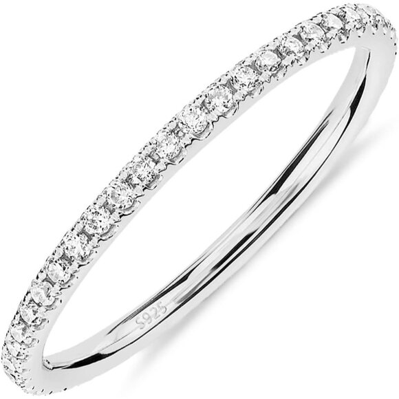 💫 Women White Eternity Ring 14K Sterling Simulated Diamond Stackable Jewelry - Picture 1 of 6